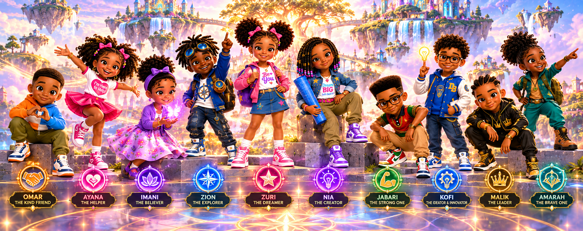 The ten Dream Builders together in their world